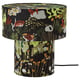 STOCKHOLM 2025 table lamp, black with green, orange, white patterns, linen fabric, cylindrical, nature-inspired.