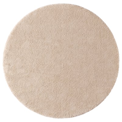 STOENSE light beige round rug, soft pile, recycled materials.