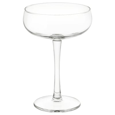 A clear, transparent STORHET glass with a wide bowl and long stem. Ideal for champagne and desserts.