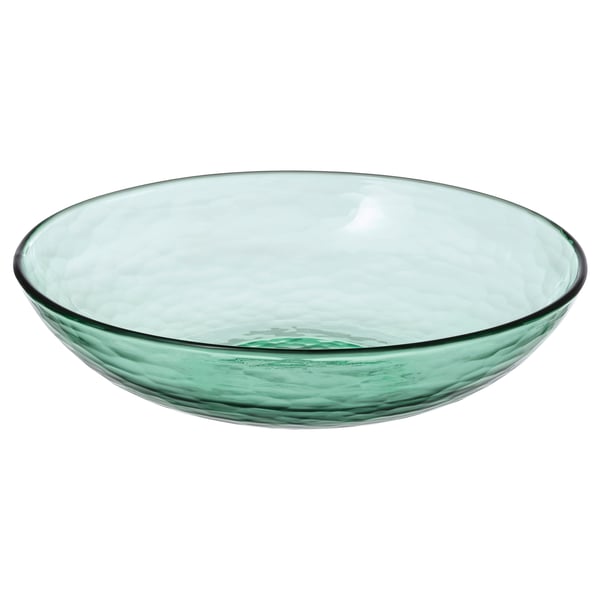 STRANDKRABBA glass bowl, green, round, hammered texture, elegant design for serving or display.