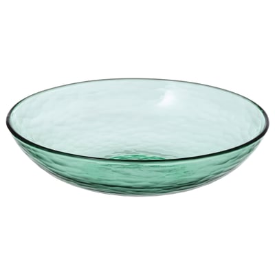 STRANDKRABBA glass bowl, green, round, hammered texture, elegant design for serving or display.