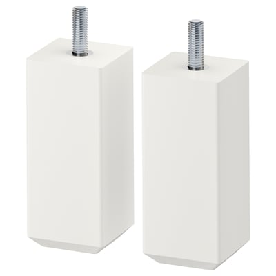 Two white rectangular STUBBARP legs with silver bolts at the top, designed for furniture stability.