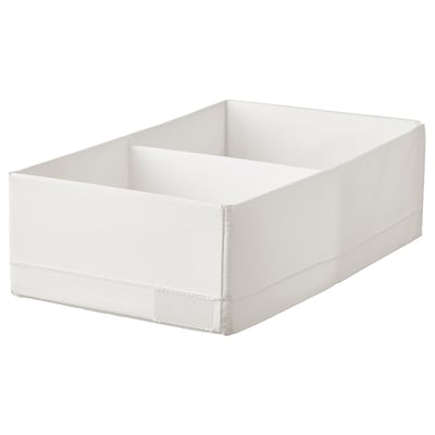 A white, rectangular STUK storage box made of recycled polyester. It has a plain design.