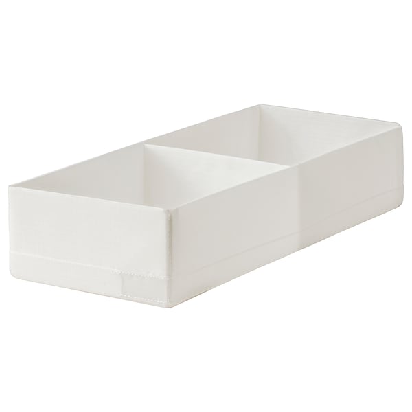 STUK white fabric storage box, rectangular shape, divided compartments.