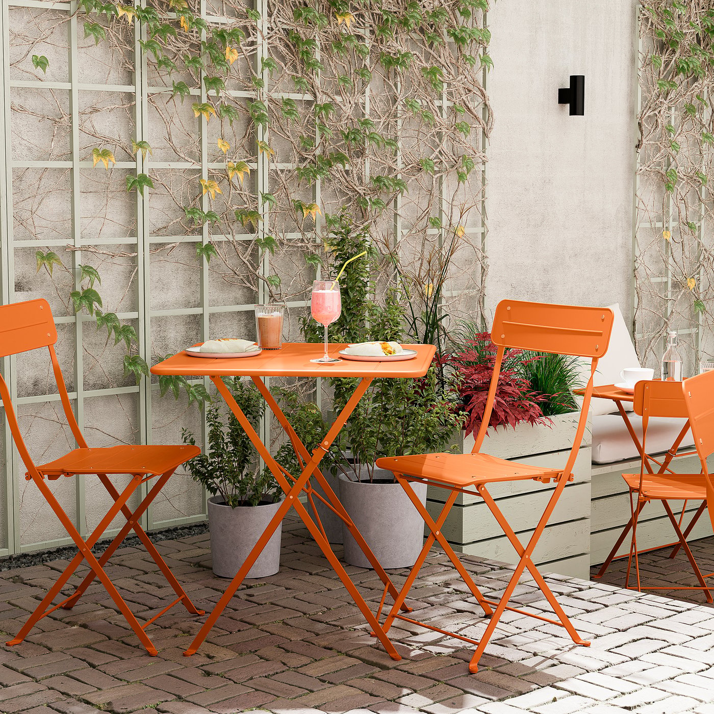 SUNDSÖ table, bright orange outdoor, 65x65 cm - IKEA Latvia