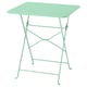 Green folding metal table, rectangular, 2 supports, outdoor/indoor use.