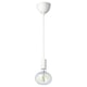 SUNNEBY pendant lamp with white cord, multicoloured led bulb, glass shade.