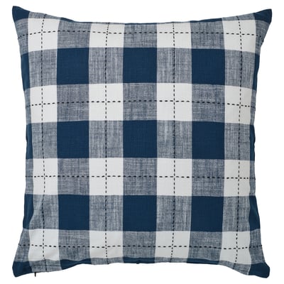 SVAMPFLY cushion, dark blue plaid pattern, square shape, zip closure, 100% cotton.