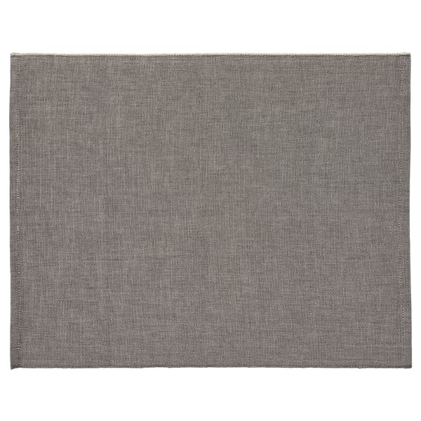 A grey rectangular SVARTSENAP place mat made of cotton. It a simple, woven design.