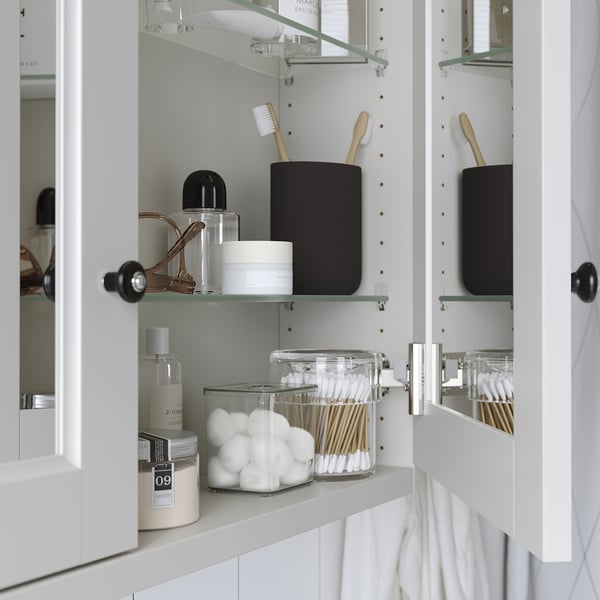 TÄNNFORSEN Mirror cabinet with doors, light grey, 80x15x95 cm