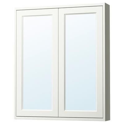 TÄNNFORSEN white cabinet, classic bevelled panel design, rectangular mirror, wall-mounted.