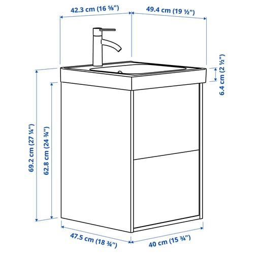Illustration with measurements for the product: TÄNNFORSEN.