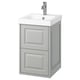 TÄNNFORSEN grey bathroom vanity, wall-mounted with two drawers and a square ceramic sink.