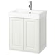 White TÄNNFORSEN wall-mount bathroom vanity, classic wooden design with bevelled edges, single deep basin, chrome faucet.