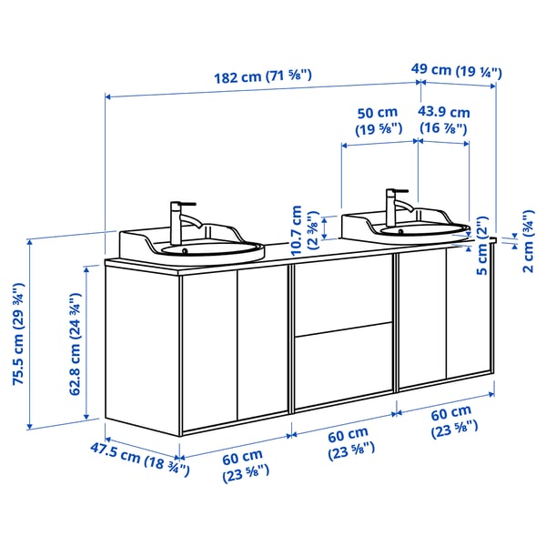 Illustration with measurements for the product: TÄNNFORSEN.