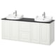 White TÄNNFORSEN double vanity set with sinks, chrome faucets, and dark countertop.