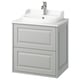TÄNNFORSEN light grey bathroom cabinet, wall-mounted with bevelled edges, ceramic sink, chrome tap.