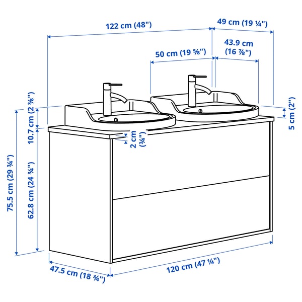 Illustration with measurements for the product: TÄNNFORSEN.
