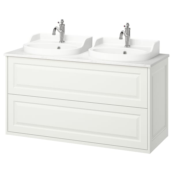 White TÄNNFORSEN double sink vanity with cabinet.