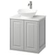 Modern grey bathroom vanity, white marble top & bowl sink. Includes chrome tap. Classic, elegant design.