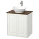 TÄNNFORSEN white bathroom setup: square cabinet, wood top, round white sink.