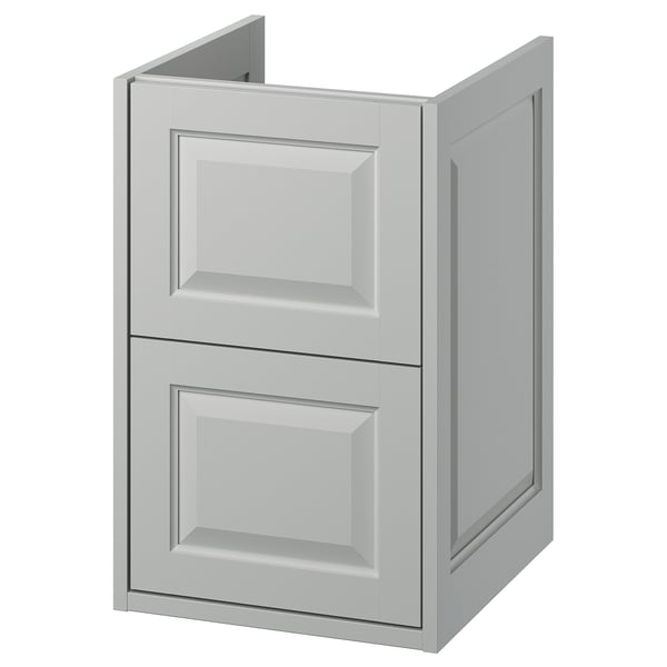 A TÄNNFORSEN light grey wall-mounted bathroom cabinet with bevelled edges and two drawers.