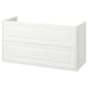 White TÄNNFORSEN bathroom cabinet, classic design with bevelled edges, wall-mountable, two drawers.