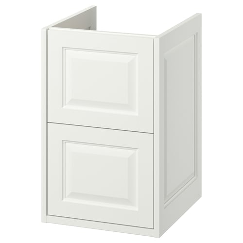 TÄNNFORSEN white bathroom cabinet, classic design, bevelled edges, wooden drawers.