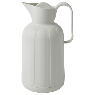 TAGGÖGA white vacuum flask, stylish design, tall with vertical grooves, comfortable handle.