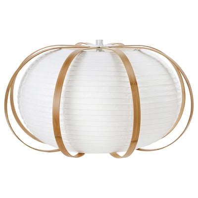 TAGGTOFS white pendant lamp, bamboo ribs, rice paper shade, flat-pack design.