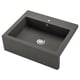 A TALLSJÖN sink in dark grey quartz composite with a deep, single bowl design and an apron front for a farmhouse look.