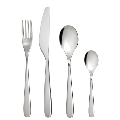 Stylish silver TILLAGD cutlery set: fork, knife, spoon, and teaspoon, sleek and modern design.