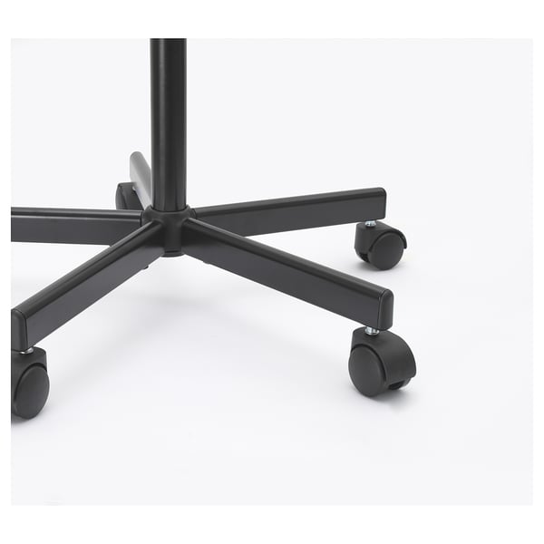 Black office chair base with five wheels for stability and easy movement. Sturdy, adjustable design for comfort and safety.