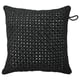 Black, square outdoor cushion with woven pattern and loop.