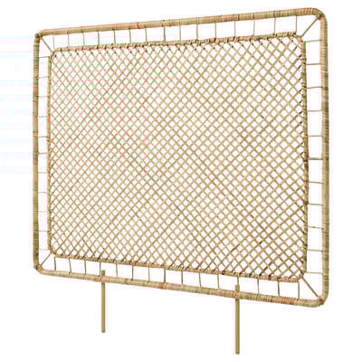 Handwoven rattan headboard with diamond pattern in natural colour.