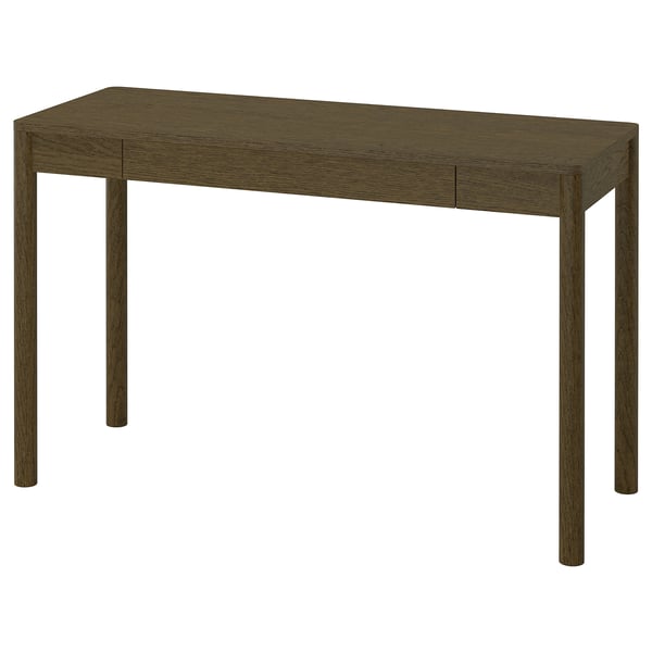 The TONSTAD desk in oak brown a classic design with a rectangular top and four straight legs, perfect for small spaces.
