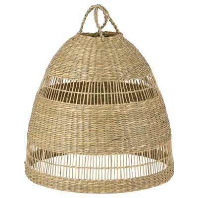 TORARED lamp, natural colour, sedge material, conical shape, braided design.