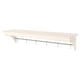 White shelf with evenly spaced metal hooks character count: 37