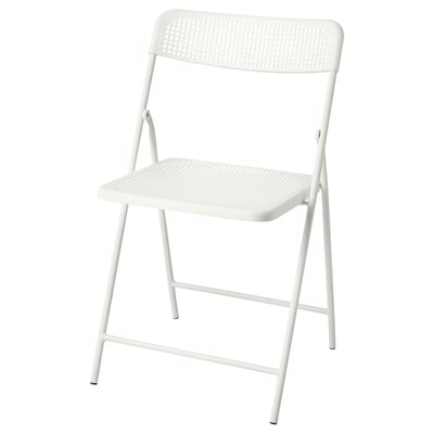 TORPARÖ: white foldable chair, metal frame, perforated seat/back.