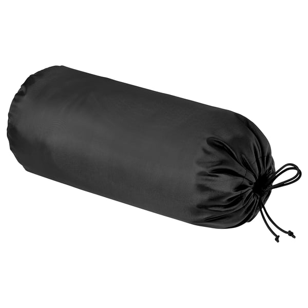 Black cylindrical bag, rolled up with a drawstring, likely for storage.