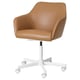 TOSSBERG chair: brown leather seat, white base, padded, swivel, ergonomic, adjustable.