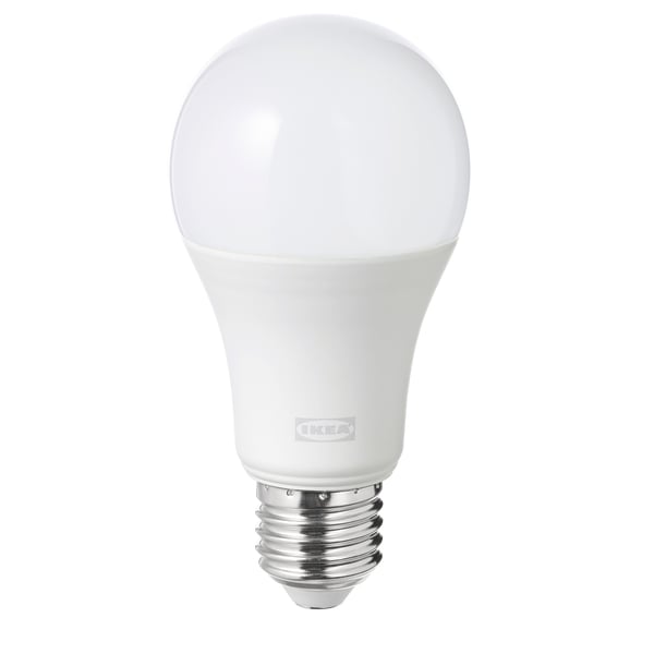 TRÅDFRI smart light bulb, white, spherical, made of polycarbonate plastic by IKEA.