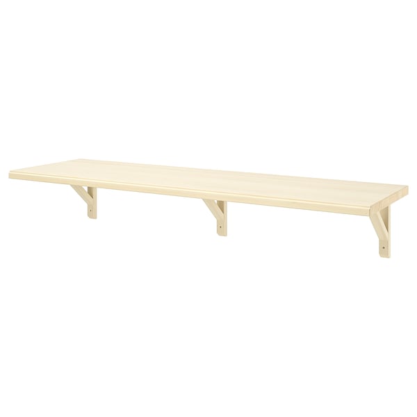 Wooden wall shelf, light color, rectangular shape, simple design.