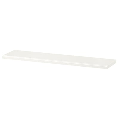 TRANHULT white wall shelf, sleek rectangular design, bevelled edge options, solid wood finish.