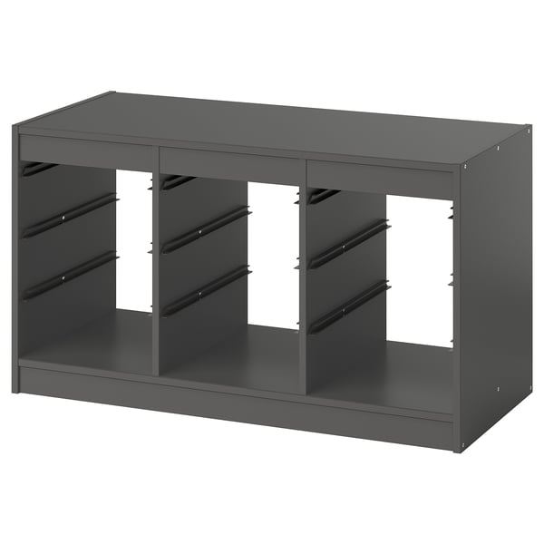 A grey TROFAST storage unit, rectangular with open compartments, perfect for organising items.