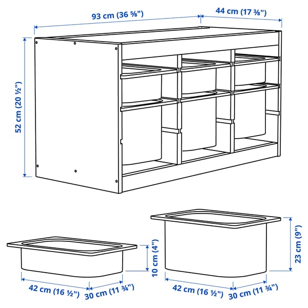 Illustration with measurements for the product: TROFAST.