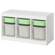 White TROFAST storage unit with green and white containers.