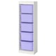 White TROFAST storage with purple boxes, vertical, adjustable shelves.