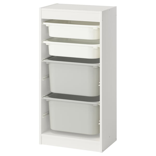 White TROFAST kid’s storage unit, featuring multiple adjustable compartments.