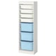 A white TROFAST kids toy storage with blue bins and adjustable shelves.